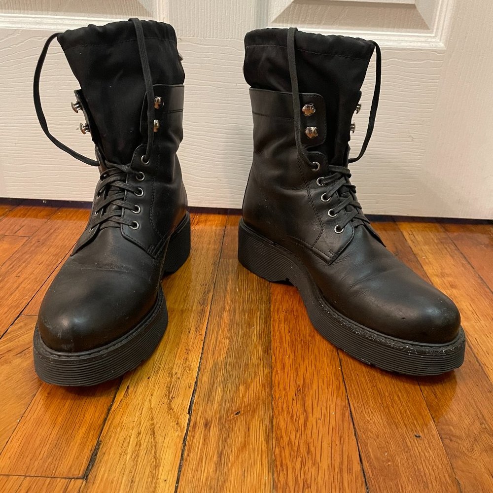 SZ 9.5W / 40EU – PRADA SPORT DRAWSTRING MOTO LACE UP COMBAT BOOTS